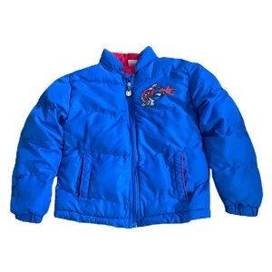Spiderman Blue Puffer Jacket with Red Accents Sz 6 Full Zip Kids Coat